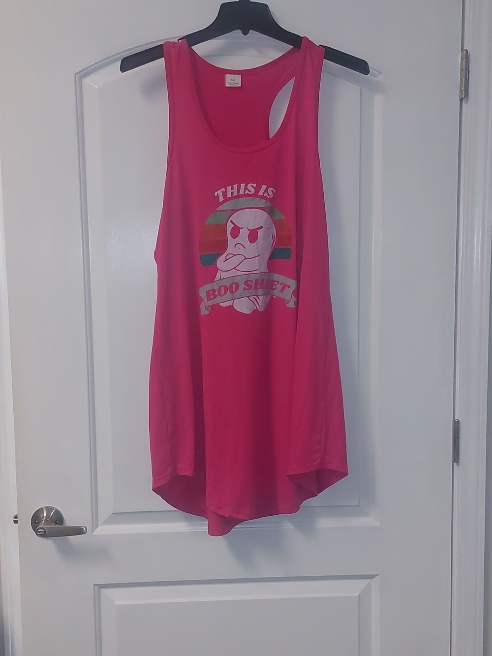 Pink Ghost Graphic "This Is Boo Sheet" Racer Back Tank Sleep Shirt Sz 1X